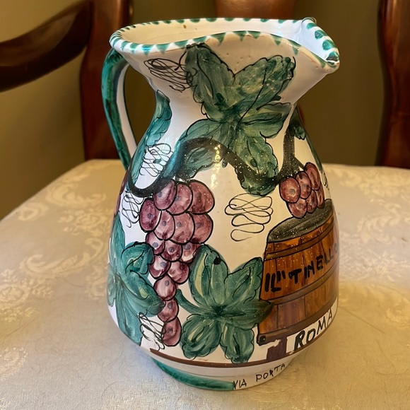 Hand thrown, hand painted Via Porta Pinciana - GB Italian pottery pitcher in EUC - Picture 2 of 13
